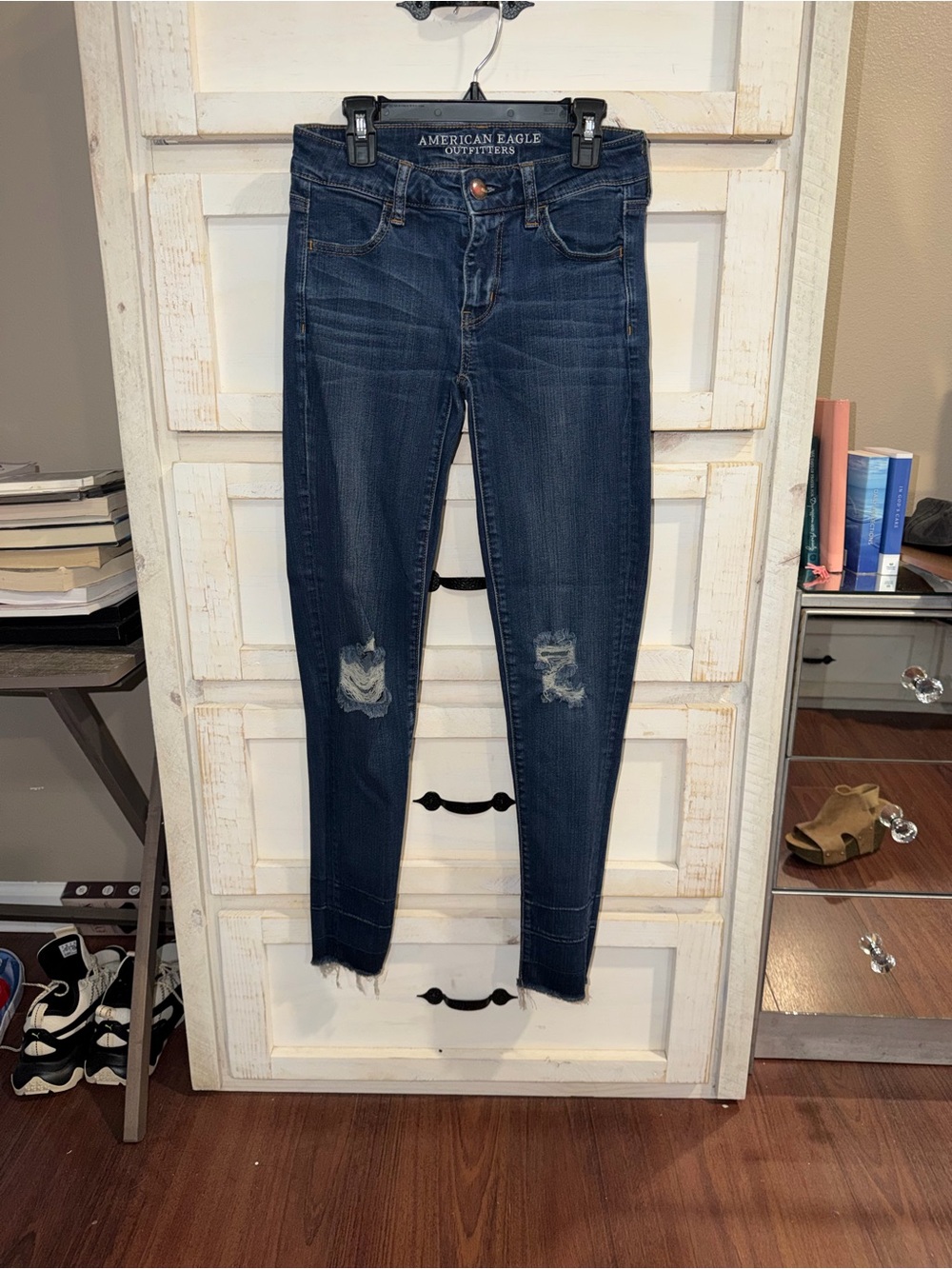American Eagle Outfitters Dark Blue Distressed Skinny Jeans